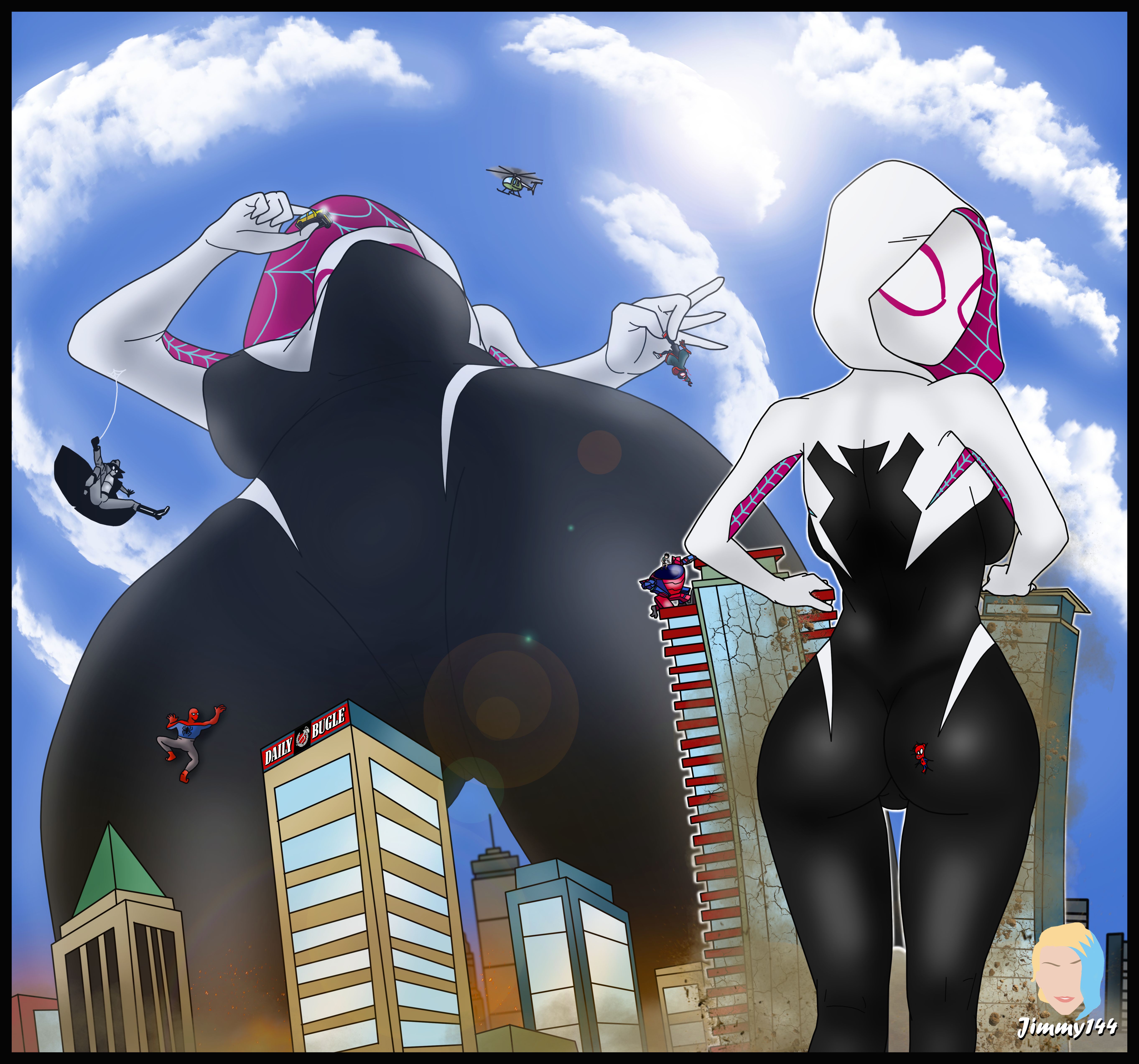 Spider-Gwen towering over.